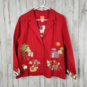 Hearts of Palm Embroidered Blazer Jacket Red Size 14